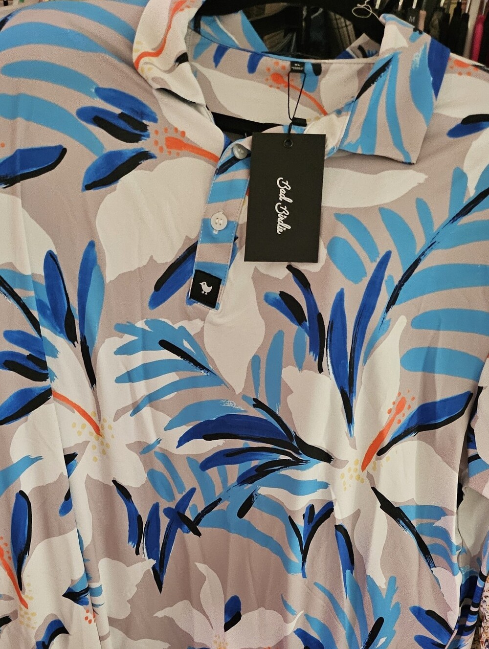 Short-Sleeve Floral Print Shirt in Blue and White - Bad Birdie